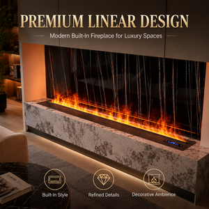 <span class=keywords><strong>Insert</strong></span> de <span class=keywords><strong>cheminée</strong></span> électrique moderne à vapeur d'eau avec atomiseur ultrasonique 3D, flamme LED, télécommande et contrôle par application intelligente - Product Image 6