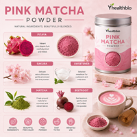 Poudre de Matcha Rose Charmante, Poudre de Thé Teintée Fine, Teinte Rose Uniforme pour la Préparation de Boissons, la Pâtisserie et les Garnitures