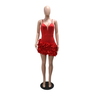 Abito da festa nero senza spalline 2026 da donna, mini abito corto con orlo arricciato a fiori e vita accentuata per feste, balli e serate - Product Image 5