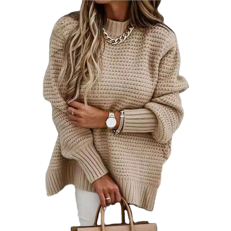 Women's Clothing Polish Style Solid Color Mocha Hollowed Out V-neck Sweater Plus Women Sweater