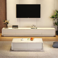 Ensemble moderne de meuble TV et table basse en bois, centre de divertissement à profil bas avec rangement, console multimédia, mobilier de salon
