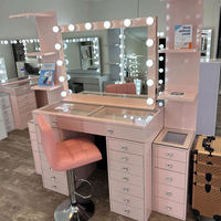 Table de toilette et de maquillage moderne en bois rose avec fonction anti-basculement et miroir pour salle de bain et maisons familiales