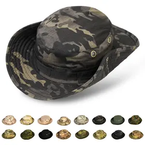 Summer Hat 2024 Man Outdoor Sports Camo Boonie Hats Embroidered Camouflage Fisherman Bucket Hat With Custom Logo