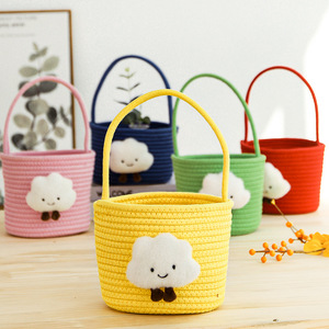 ตะกร้าเชือกฝ้ายทรงกลมลายเมฆ งานแฮนด์เมด สำหรับจัดเก็บของเล่นเด็ก - Product Image 1