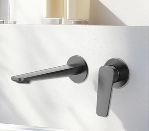 Robinet de lavabo encastré moderne en laiton gris, mitigeur chaud/froid à poignée unique pour lavabo de salle de bain - Product Image 2