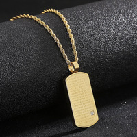 Pendentif carré classique pour homme en acier inoxydable étanche avec chaîne maille gourmette, motif lettre biblique