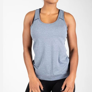 Débardeur gris sans manches pour femme, col rond, tricoté, respirant, style sportif, longueur normale, couleur unie, vêtements de sport - Product Image 1