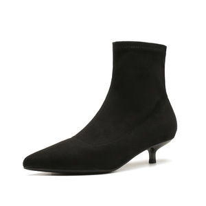 Bottines mi-mollet élégantes et polyvalentes pour femmes en automne et en hiver avec talons épais - Product Image 1