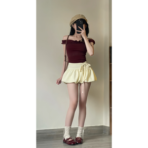 Blusa de Mujer con Hombros Descubiertos y Volantes MISOUL, Estilo Coreano, Ecológica, de Algodón Jersey Comprimido, Corte Ajustado con Busto Fruncido - Product Image 2