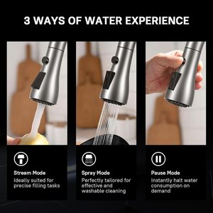 High Arc Pull-Down Kitchen Faucet <b>Brushed</b> Nickel Mode Sprayer Single Handle Sink Mixer Tap For Household Kitchen Use - Product Image 2