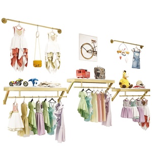 <span class=keywords><strong>Magasin</strong></span> de vêtements pour enfants, étagère à vêtements pour bébé en or brillant, gain de place, présentoir mural pour vêtements pour enfants - Product Image 1