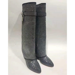 <span class=keywords><strong>Botas</strong></span> de invierno de tacón de cuña <span class=keywords><strong>con</strong></span> punta, de alta calidad, <span class=keywords><strong>con</strong></span> diamantes Shark Lock, hasta la rodilla, para mujer, a la moda, sin cordones, para combinar <span class=keywords><strong>con</strong></span> pantalones - Product Image 6