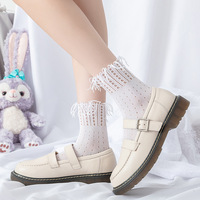 Chaussettes courtes style japonais Lolita ajourées, anti-bactériennes, élégantes, punk, pour femmes, printemps-été, avec pompon