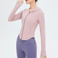 Veste de course à capuche avec fermeture éclair et manches longues OEM ODM pour femmes, manteau d'entraînement, vêtements de sport minces, veste de sport pour la gym et le yoga