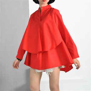 <span class=keywords><strong>Chemise</strong></span> Double couche pour <span class=keywords><strong>femme</strong></span>, à manches longues, col montant, vêtement décontracté et ample, grandes tailles, collection été - Product Image 1