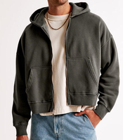 Sudadera con capucha para hombre, personalizada, de algodón 100% de alto gramaje, estilo vintage lavado, anti-bolitas, holgada, con doble cremallera, venta al por mayor