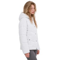 Veste matelassée blanche à capuche pour femme, personnalisable, avec fermeture à boutons-pression, matelassage horizontal, poches obliques, manteau chaud d'hiver, OEM ODM