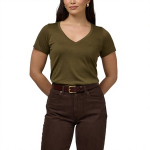 Camiseta de Verano 2027 para Mujer, Informal, Holgada, Cuello en V, Tejida, Transpirable, Ecológica, Elegante, de Manga Corta - Product Image 4