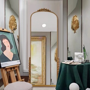 Specchio a specchio con <span class=keywords><strong>cornice</strong></span> in legno retrò francese a figura intera specchio <span class=keywords><strong>Vintage</strong></span> ad arco europeo a casa a parete con supporto in vetro vestito da specchio da pavimento - Product Image 4