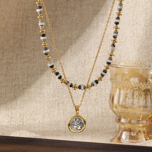 Collar de Cobre Chapado en Oro con Cuentas de Piedra Natural, Diseño Geométrico Bicolor, Joyería Diaria Unisex - Product Image 2