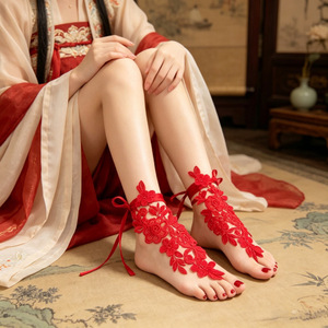 Fashion Anklets <b>Red</b> Lace Flower Design For Women Party Foot <b>Ornaments</b> - Product Image 1