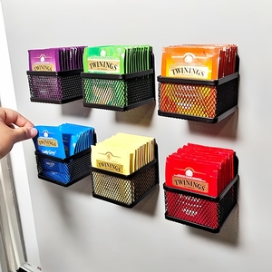 Ensemble de paniers magnétiques pour sachets de thé, organisateur en fer sans perçage 6 pièces - Idéal pour la porte du réfrigérateur, le bureau et l'organisation des sachets de thé - Product Image 1