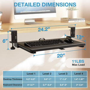 Dưới bàn Khay bàn phím với lưu trữ trượt, 24.2 "x 13", tải 11lbs, không cài đặt khoan, điều chỉnh độ dày máy tính để bàn - Product Image 3