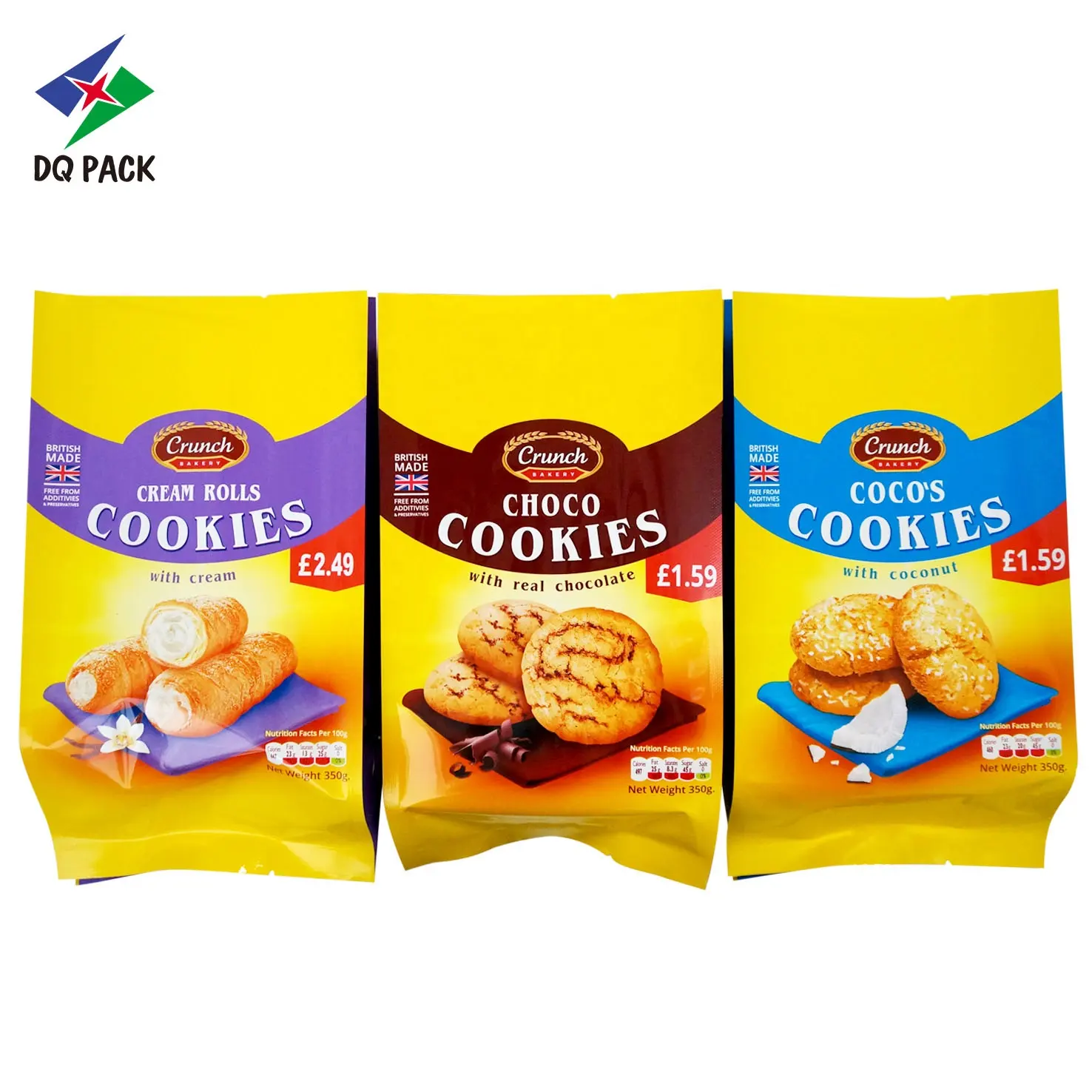 DQ PACK Custom Cookie Biscuit Craker Food Side Gusset Bolsa de embalaje