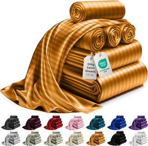 Bộ ga trải giường 6 món phong cách hiện đại chất liệu vải <span class=keywords><strong>satin</strong></span> microfiber 100%, gồm ga trải giường, hai vỏ gối <span class=keywords><strong>satin</strong></span> mềm mại dùng cho gia đình - Product Image 2