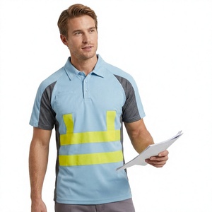 Camiseta Polo de Seguridad Reflectante de Alta Visibilidad para Hombre, Color Azul Grisáceo Claro, Poliéster, Certificación CE, Antibacteriana, Ropa de Trabajo de Manga Corta - Product Image 1