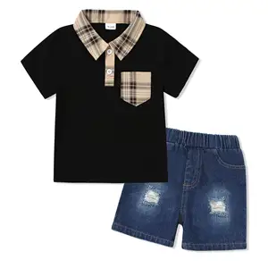 Toddler chàng trai mùa hè quần áo Set 2t 5t Ngắn Tay Áo polo Áo sơ mi & denim jean cho bé cậu bé mùa hè trang phục