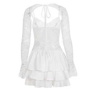 Sophisticated Sweet Lace Camisole Set-<b>Sexy</b> Solid Tiered <b>Skirt</b> Natural Waist Flounce Hem Detachable Straps Breathable Summer - Product Image 6