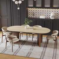 Table à manger en pierre naturelle, table en bois massif pour la maison, ovale rétro, minimaliste moderne, luxe léger, style français