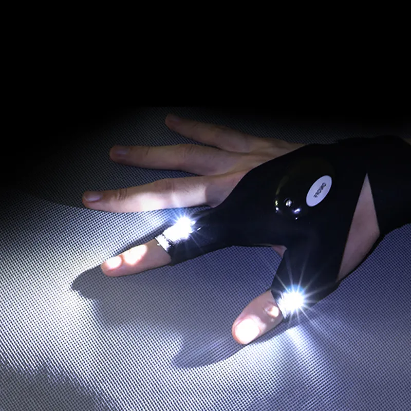 Bilink Battery Powered Magic Fastening Strap Handsfree Working LED Flashlight fishing finger Gloves