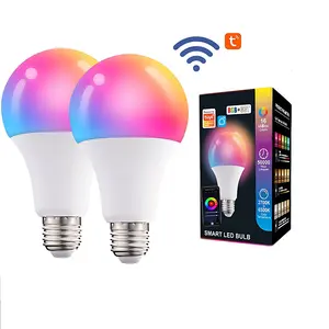 مصباح RGB E26/E27 بلوتوث متغير اللون والخفوت واي فاي كرة اللاصق الضوء LED مصباح الإضاءة الذكية