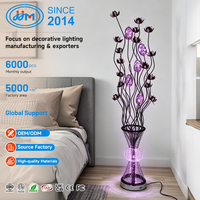 Lampu Lantai Desain Bunga Hitam dari Besi Tempa dengan LED, Lampu Berdiri untuk Kamar Tidur, Ruang Tamu, OEM ODM Manufaktur Grosir
