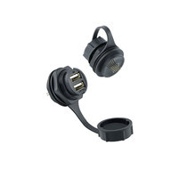 Conector Circular USB M25 IP67 Impermeable de Doble Puerto Hembra a Macho para Montaje en Panel, Carcasa de Cobre y Nylon para Datos