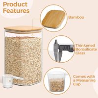 Récipient alimentaire en verre de 156 oz, pot à farine carré de 1 gallon, couvercle hermétique en bambou, grand récipient de rangement pour garde-manger