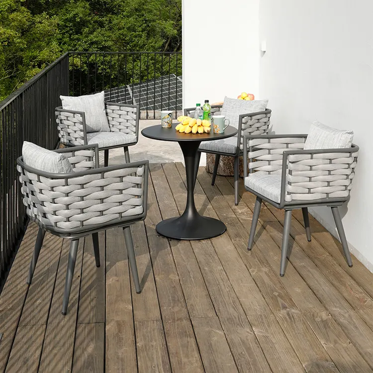 2021モダンレジャー防水ガーデンバルコニーテラス織りロープテーブルと椅子パティオアルミダイニング屋外家具