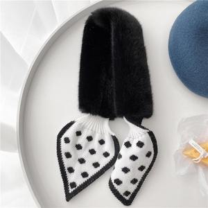 Élégant foulard carré long d'hiver pour filles, doux <span class=keywords><strong>en</strong></span> peluche tricotée, <span class=keywords><strong>fausse</strong></span> <span class=keywords><strong>fourrure</strong></span>, hijabs tendance avec des points noirs <span class=keywords><strong>en</strong></span> polyester - Product Image 6