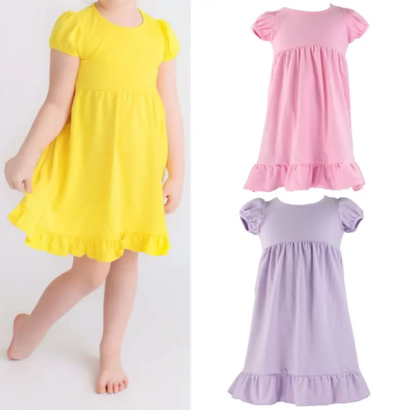 Платье для маленьких девочек от 6 до 14 лет, с оборками, 100% хлопок, с пышными рукавами, летняя детская одежда, платье