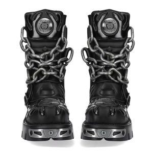 รองเท้าบูตส้นเข็มสายโซ่พังค์, รองเท้าบูต2025บูตแฟชั่นสตรีทร็อคหัวมน - Product Image 1