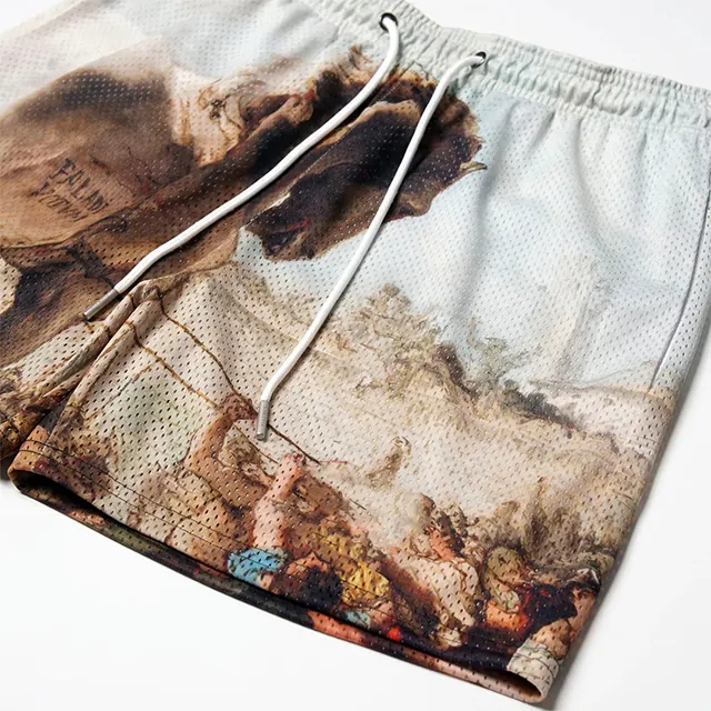Мужские сетчатые шорты из полиэстера с цифровой печатью
