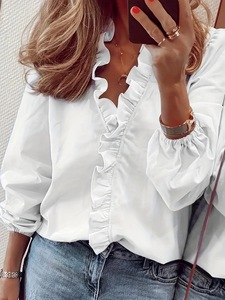 <span class=keywords><strong>Blusa</strong></span> Elegante de <span class=keywords><strong>Manga</strong></span> <span class=keywords><strong>Larga</strong></span> para Mujer, Color Blanco Sólido, en Oferta - Product Image 1