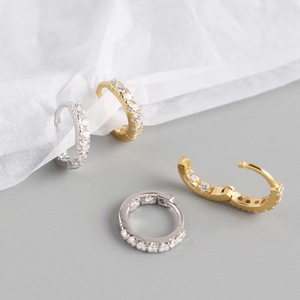 925 실버 큐빅 링 귀걸이 세트 골드 18K 도금 미니 소형 여성 귀걸이 - Product Image 5