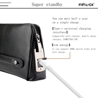 Serrure à empreintes digitales hommes petit portefeuille pochette sac à main en cuir véritable antivol sac à main avec mode USB