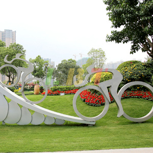 Sculpture de paysage de vélo en acier inoxydable personnalisée pour parc extérieur, repère sportif urbain - Product Image 2