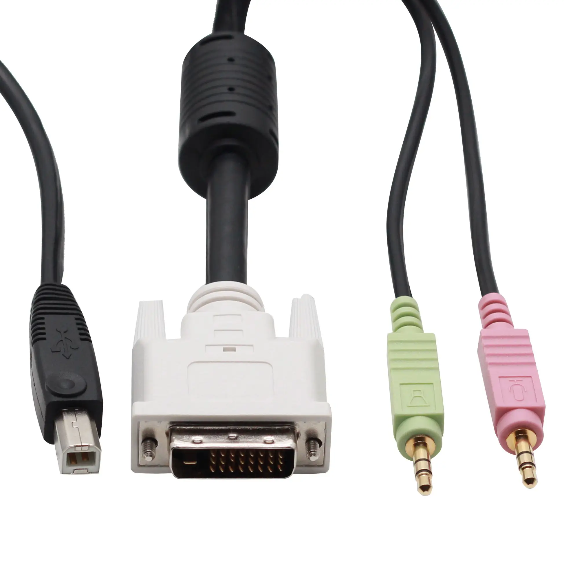 스피커 및 마이크가 있는 DVI 듀얼 링크 + USB 2.0 KVM 케이블, 블랙 4-IN-1 USB DVI KVM 케이블 (오디오 및 마이크 포함)