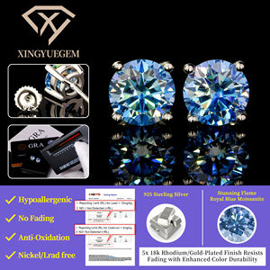 Pendientes de tuerca con cierre de rosca para hombre, chapados en oro, plata 925, moissanita azul real de 5 mm y 6.5 mm, corte brillante, VVS, certificado GRA - Product Image 3