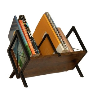 Wooden Record Stand With Iron <b>Frame</b> Single Layer Desktop <b>Vinyl</b> Cd Storage Rack For Home Office Use - Product Image 5